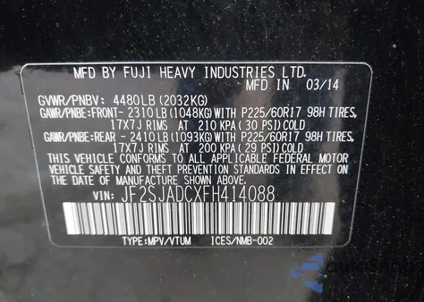 2015 Subaru Forester 2.5I Premium из США, поврежденный, VIN JF2SJADCXFH414088